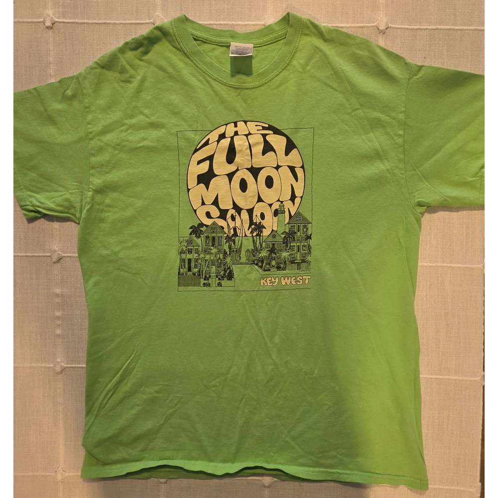 Gildan Mens The Full Moon Saloon Key West Graphic T-Shirt Lime Green Large